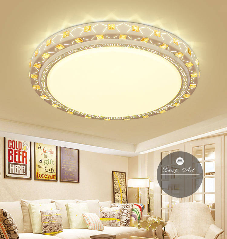 Geometric Shaped Living Room Ceiling Lamp Acrylic Modern LED Flush Light with Crystal Decoration