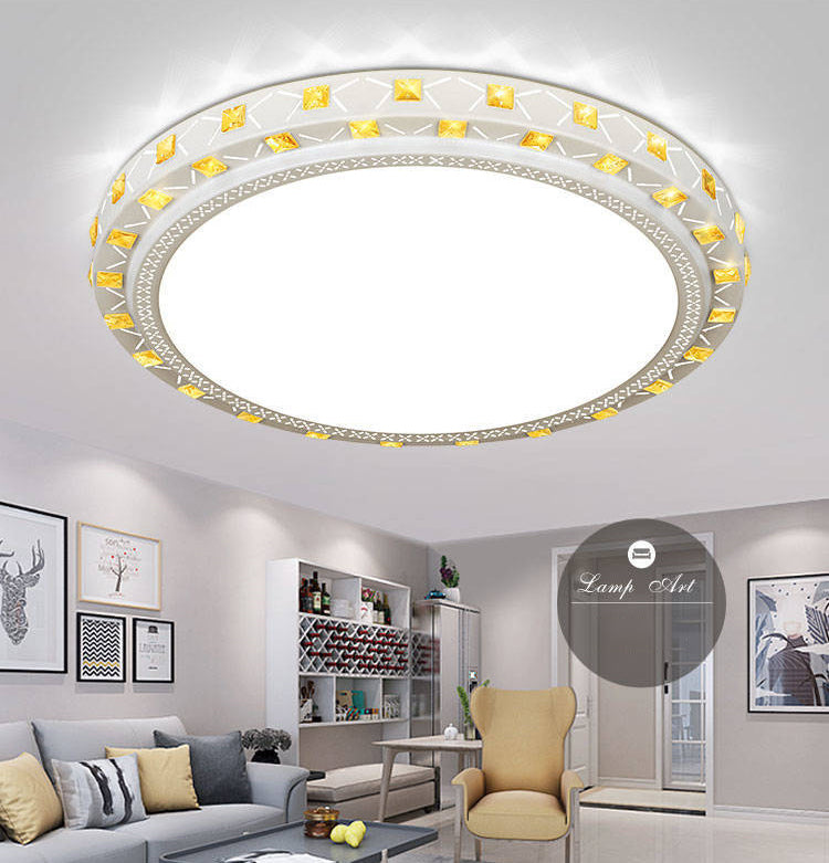 Geometric Shaped Living Room Ceiling Lamp Acrylic Modern LED Flush Light with Crystal Decoration