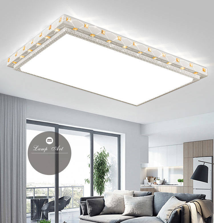Geometric Shaped Living Room Ceiling Lamp Acrylic Modern LED Flush Light with Crystal Decoration