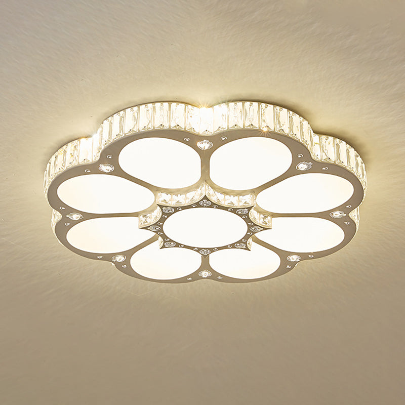Flower Ceiling Mounted Light Minimalist Crystal Bedroom LED Flush Light in White