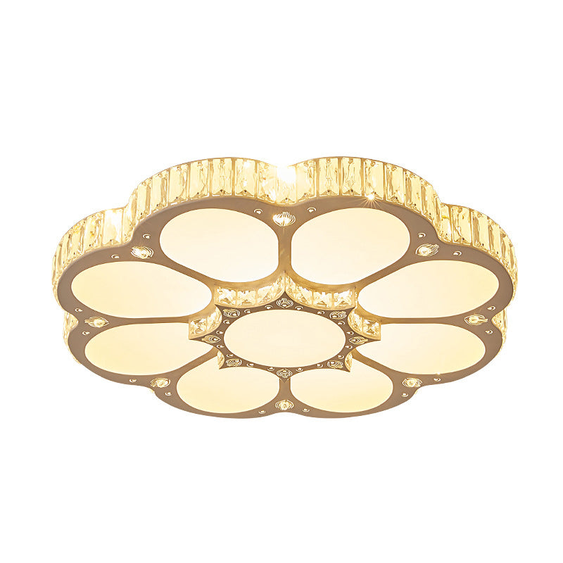 Flower Ceiling Mounted Light Minimalist Crystal Bedroom LED Flush Light in White