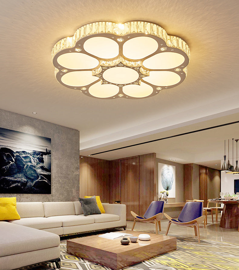 Flower Ceiling Mounted Light Minimalist Crystal Bedroom LED Flush Light in White