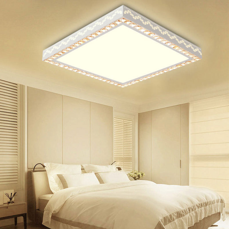 Nordic Geometric Shaped Ceiling Lamp Crystal Living Room LED Flush Mount Light in White