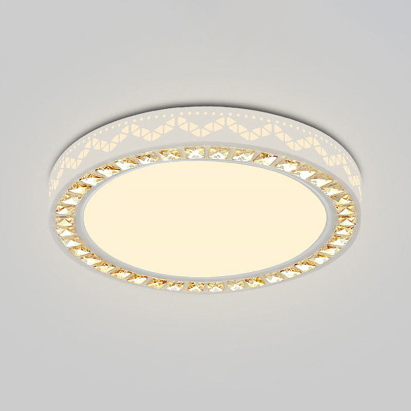 Nordic Geometric Shaped Ceiling Lamp Crystal Living Room LED Flush Mount Light in White