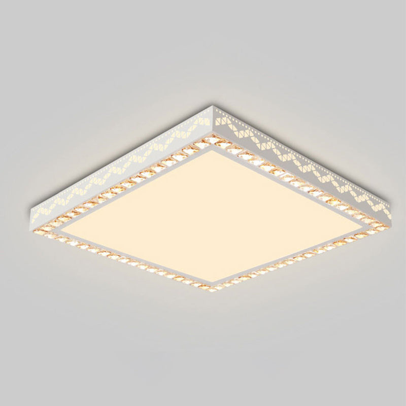 Nordic Geometric Shaped Ceiling Lamp Crystal Living Room LED Flush Mount Light in White