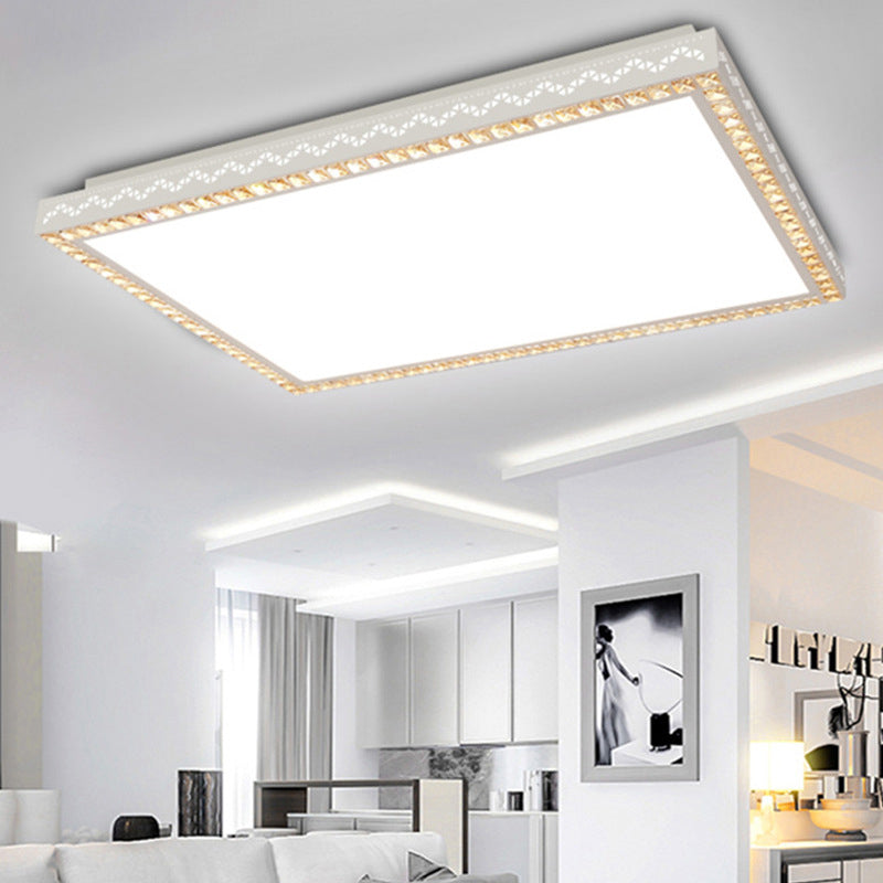 Nordic Geometric Shaped Ceiling Lamp Crystal Living Room LED Flush Mount Light in White