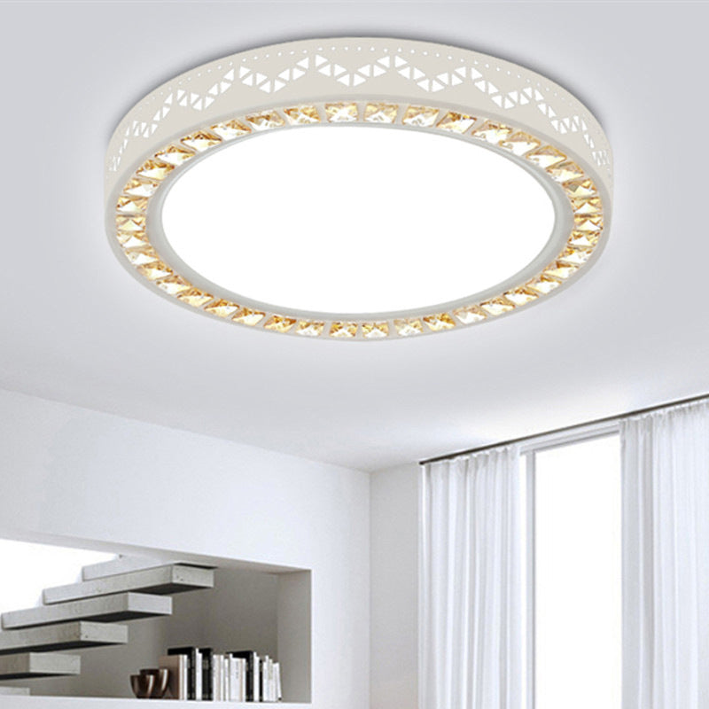 Nordic Geometric Shaped Ceiling Lamp Crystal Living Room LED Flush Mount Light in White