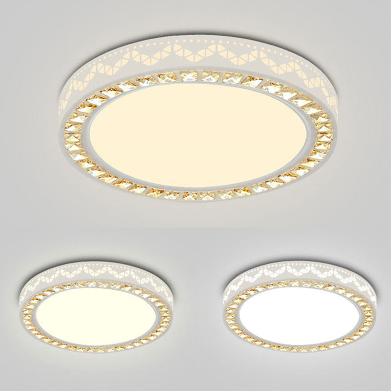 Nordic Geometric Shaped Ceiling Lamp Crystal Living Room LED Flush Mount Light in White