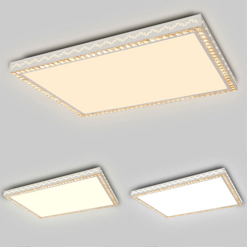 Nordic Geometric Shaped Ceiling Lamp Crystal Living Room LED Flush Mount Light in White