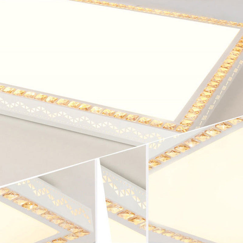 Nordic Geometric Shaped Ceiling Lamp Crystal Living Room LED Flush Mount Light in White