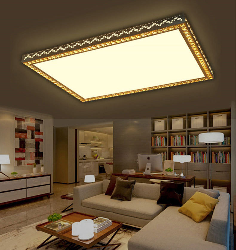 Nordic Geometric Shaped Ceiling Lamp Crystal Living Room LED Flush Mount Light in White