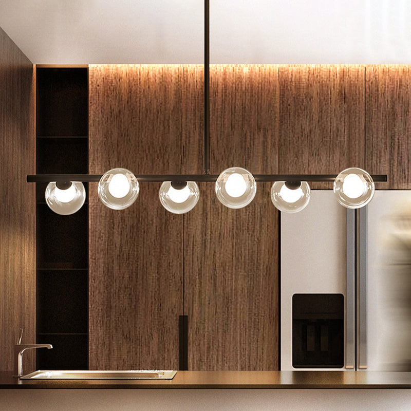 Bubble Clear Glass Island Ceiling Light Modern Style 5/6 Lights Black/Gold Finish Pendant Light Fixture for Dining Room