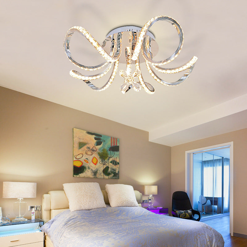 Verchroomde lintvormige inbouwarmatuur Minimalistische kristallen LED-plafondlamp voor slaapkamer