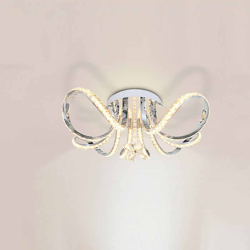 Verchroomde lintvormige inbouwarmatuur Minimalistische kristallen LED-plafondlamp voor slaapkamer