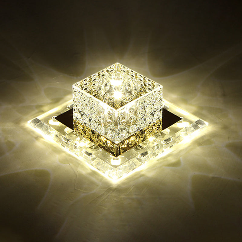 Square Led Flush Mount Ceiling Light Modern Luxury Style Crystal Flush Light for Corridor