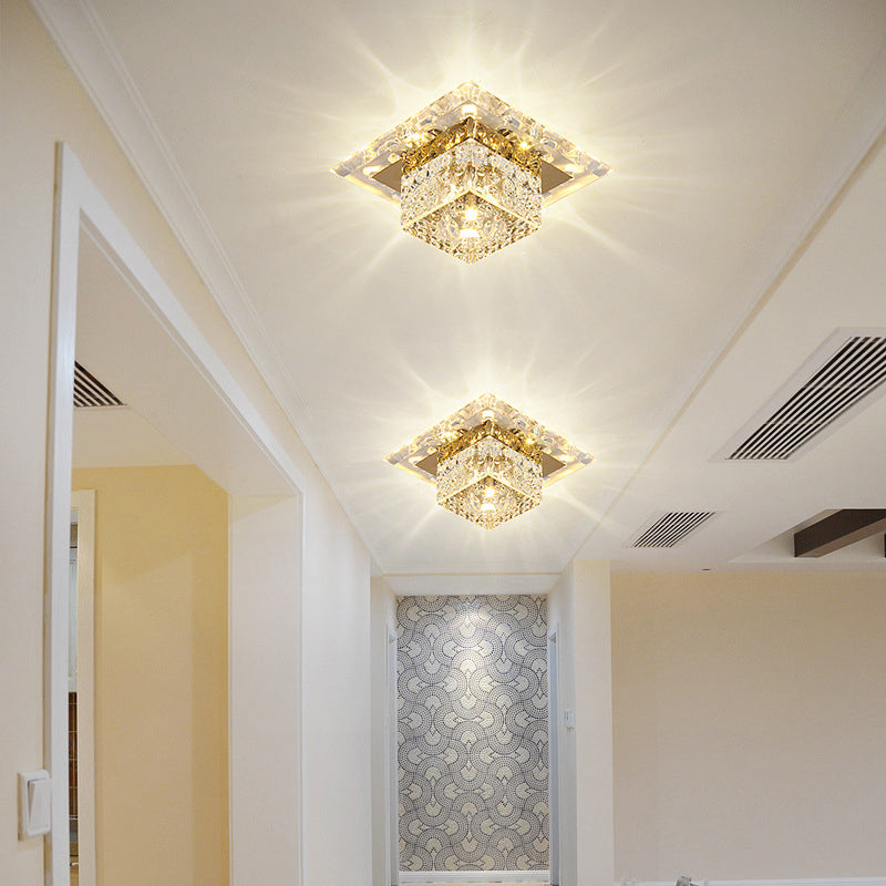 Square Led Flush Mount Ceiling Light Modern Luxury Style Crystal Flush Light for Corridor