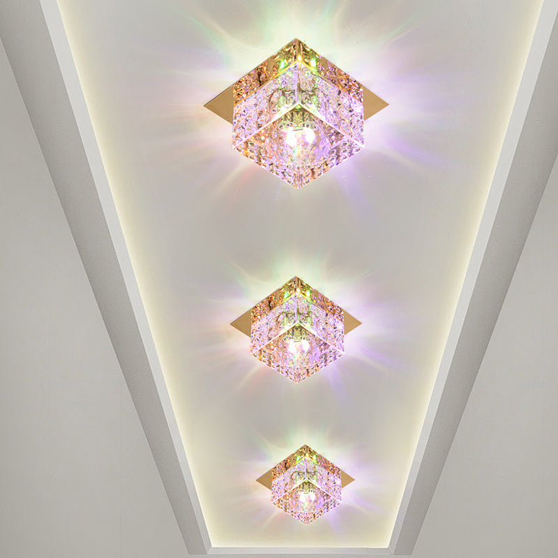 Square Led Flush Mount Ceiling Light Modern Luxury Style Crystal Flush Light for Corridor