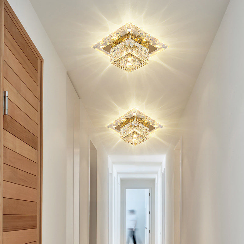 Square Led Flush Mount Ceiling Light Modern Luxury Style Crystal Flush Light for Corridor