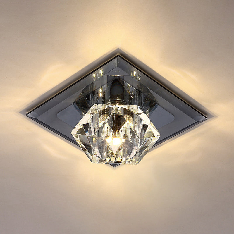 Crystal Gem Shaped Flush Ceiling Light Simple LED Black Flushmount for Passageway