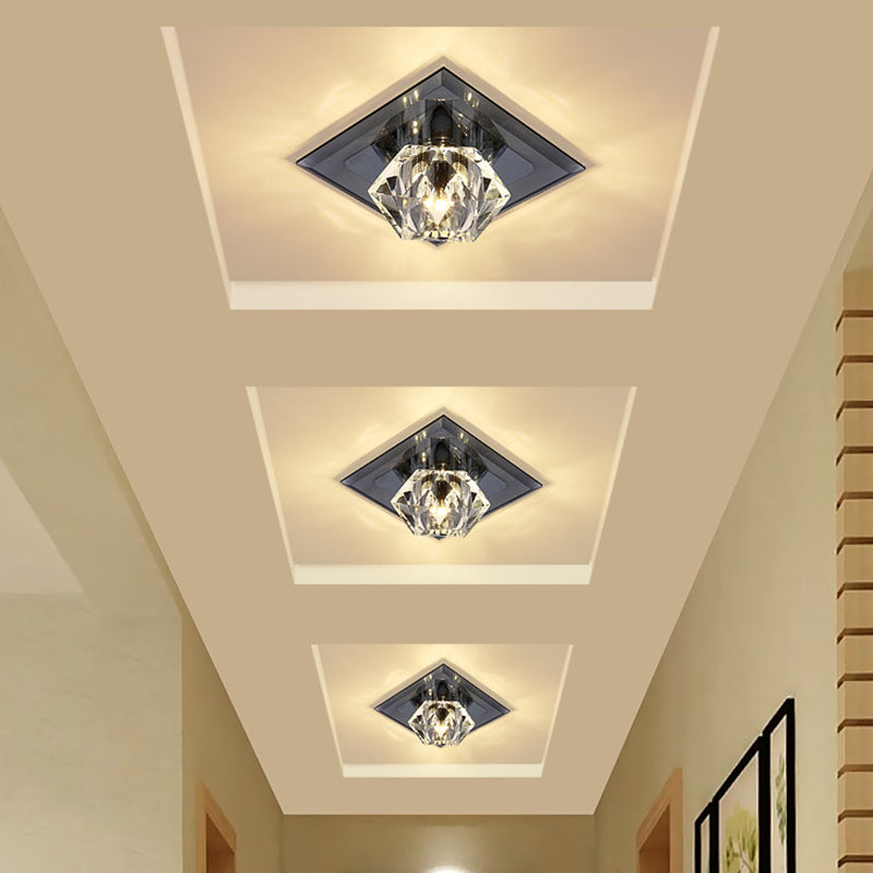 Crystal Gem Shaped Flush Ceiling Light Simple LED Black Flushmount for Passageway