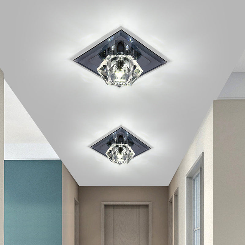 Crystal Gem Shaped Flush Ceiling Light Simple LED Black Flushmount for Passageway