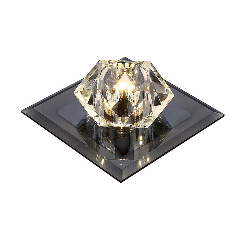 Crystal Gem Shaped Flush Ceiling Light Simple LED Black Flushmount for Passageway