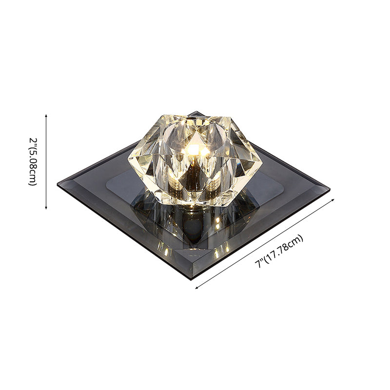 Crystal Gem Shaped Flush Ceiling Light Simple LED Black Flushmount for Passageway
