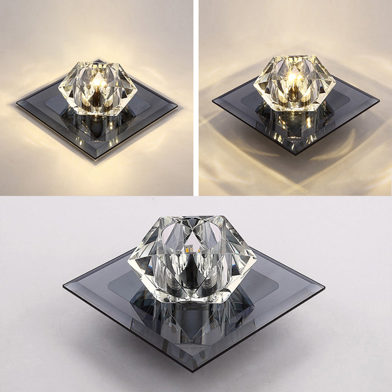 Crystal Gem Shaped Flush Ceiling Light Simple LED Black Flushmount for Passageway