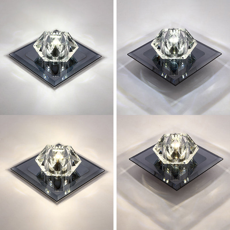 Crystal Gem Shaped Flush Ceiling Light Simple LED Black Flushmount for Passageway