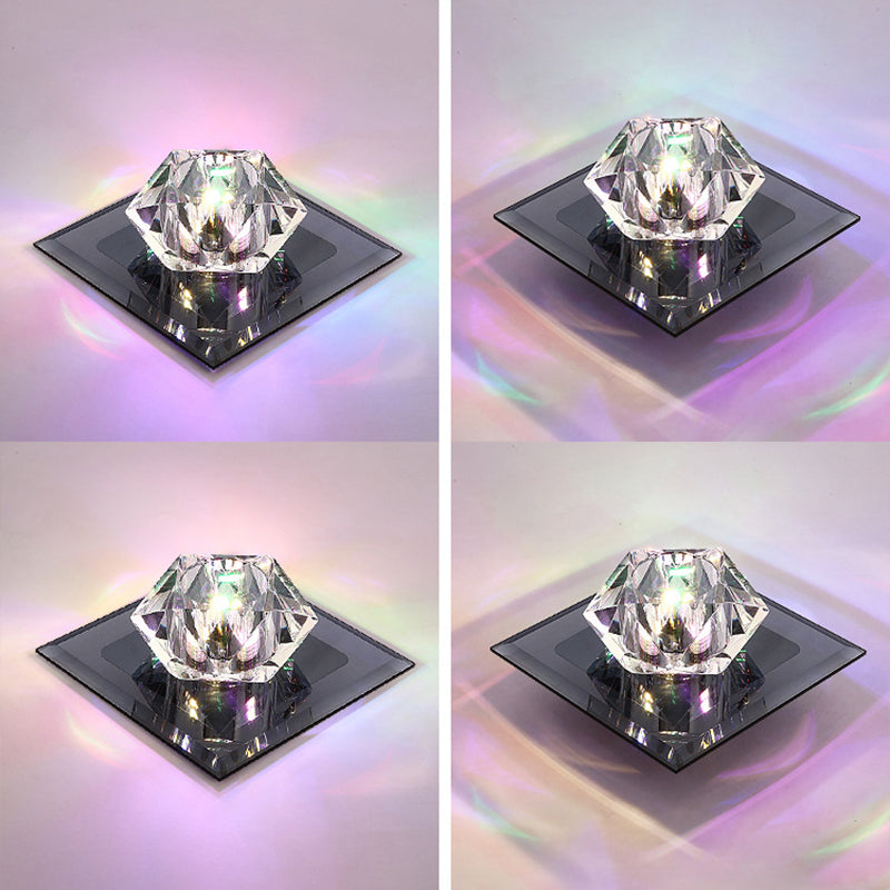 Crystal Gem Shaped Flush Ceiling Light Simple LED Black Flushmount for Passageway