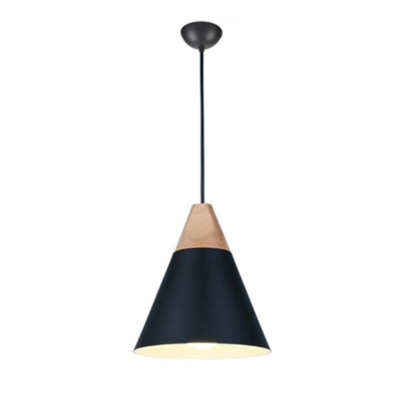 Metal Tapered Hanging Light Nordic Style 1 Light Wooden Top Ceiling Pendant Lamp for Living Room