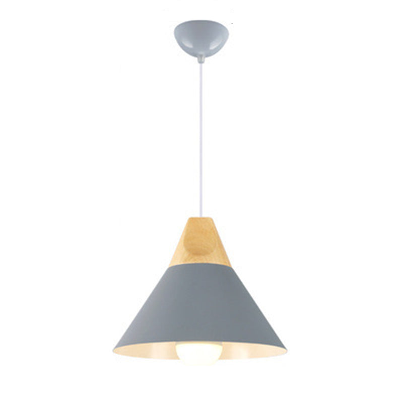 Metal Tapered Hanging Light Nordic Style 1 Light Wooden Top Ceiling Pendant Lamp for Living Room