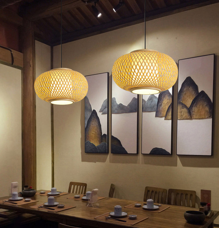 Chinese Pendant Lighting Fixtures Bamboo Hanging Light with Hanging Cord for Restaurant