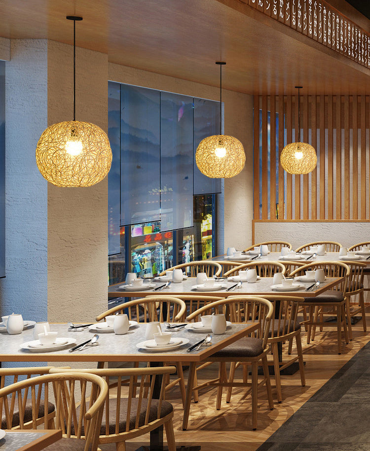 Chinese Pendant Lighting Fixtures Bamboo Hanging Light with Hanging Cord for Restaurant