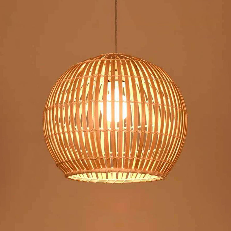 Spherical Hand-Woven Pendant Asia Art Deco 1 Bulb Bamboo Hanging Light for Dining Table