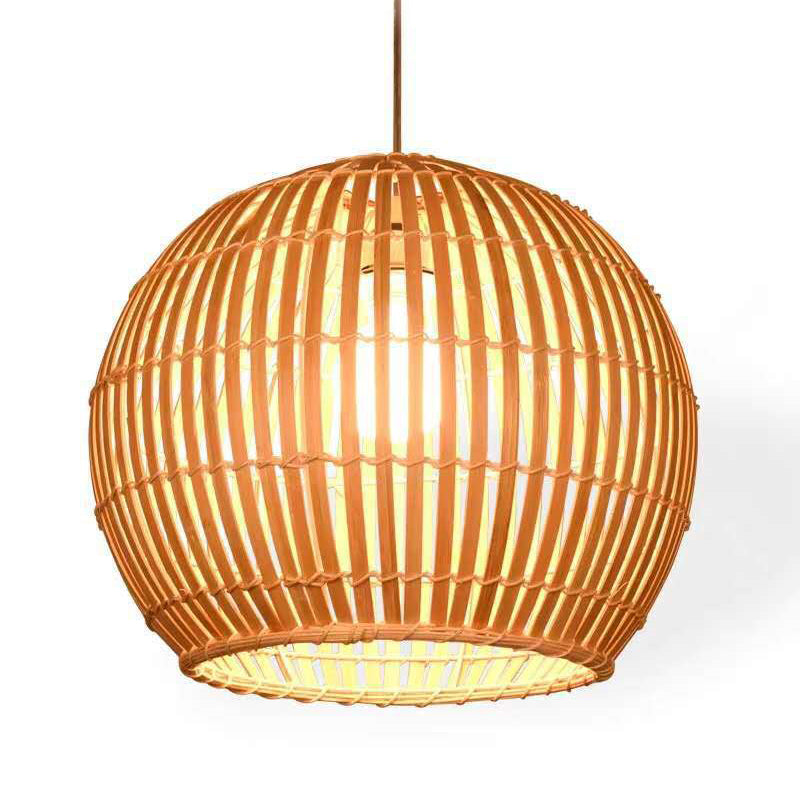 Spherical Hand-Woven Pendant Asia Art Deco 1 Bulb Bamboo Hanging Light for Dining Table