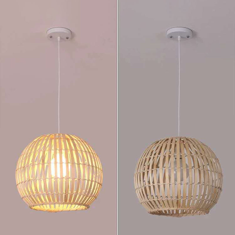 Spherical Hand-Woven Pendant Asia Art Deco 1 Bulb Bamboo Hanging Light for Dining Table