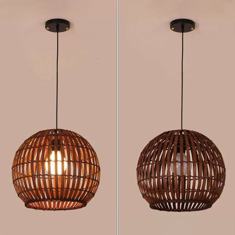 Spherical Hand-Woven Pendant Asia Art Deco 1 Bulb Bamboo Hanging Light for Dining Table