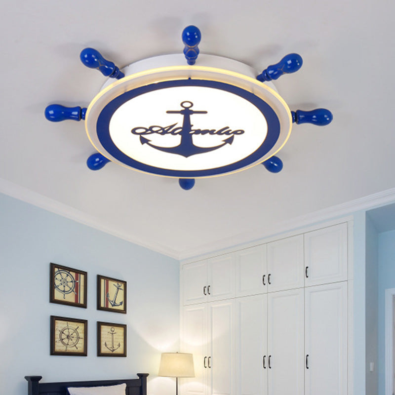 Creative Ceiling Light Children's Room Boys and Girls Bedroom Cartoon Pirate Ship Rudder Mediterranean Style Eye Protection LED Lamps