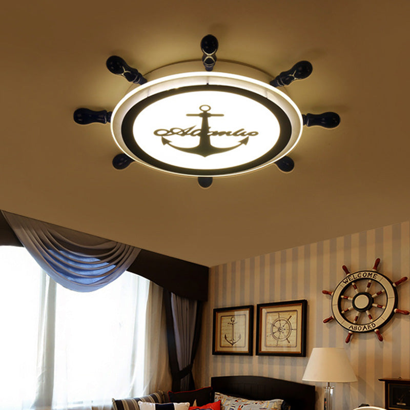 Creative Ceiling Light Children's Room Boys and Girls Bedroom Cartoon Pirate Ship Rudder Mediterranean Style Eye Protection LED Lamps