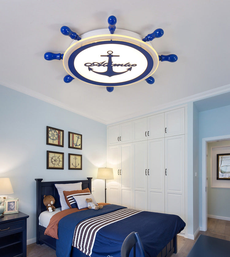Creative Ceiling Light Children's Room Boys and Girls Bedroom Cartoon Pirate Ship Rudder Mediterranean Style Eye Protection LED Lamps