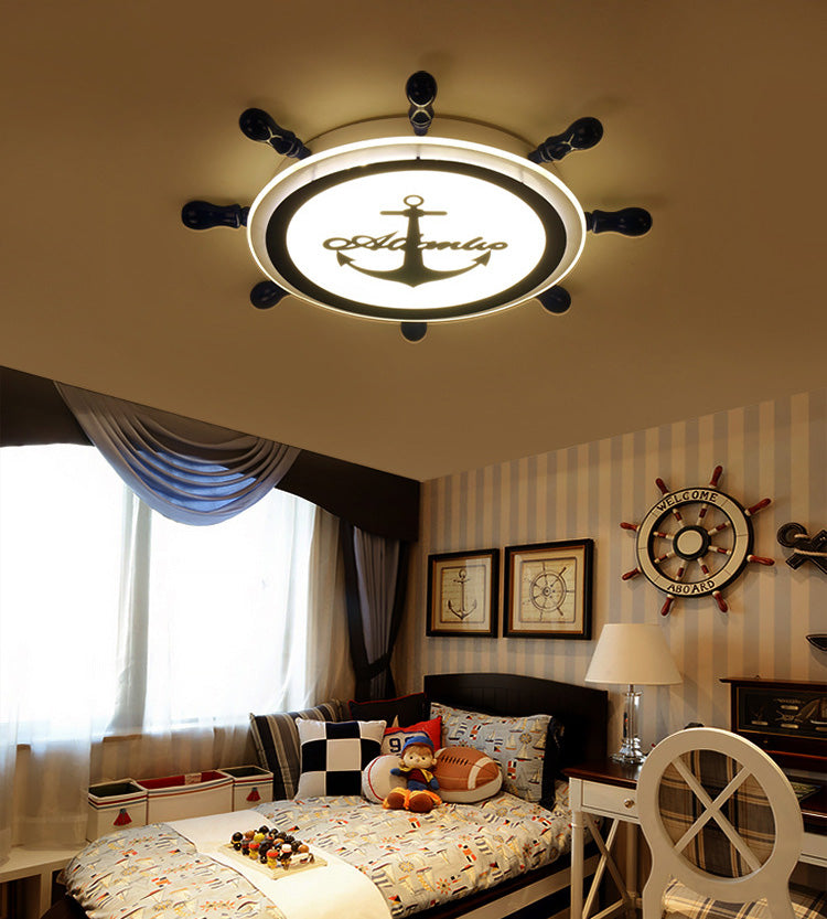 Creative Ceiling Light Children's Room Boys and Girls Bedroom Cartoon Pirate Ship Rudder Mediterranean Style Eye Protection LED Lamps