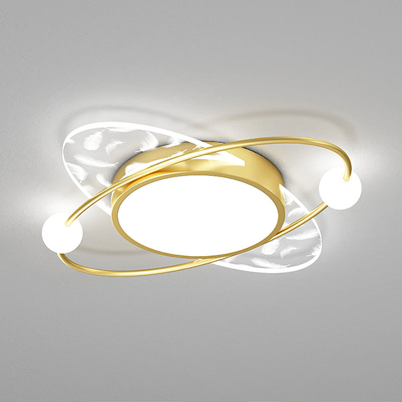 Oval Acrylic LED Semi Flush Ceiling Light in Modern Creative Style Feather Metal Flush Mount for Living Room