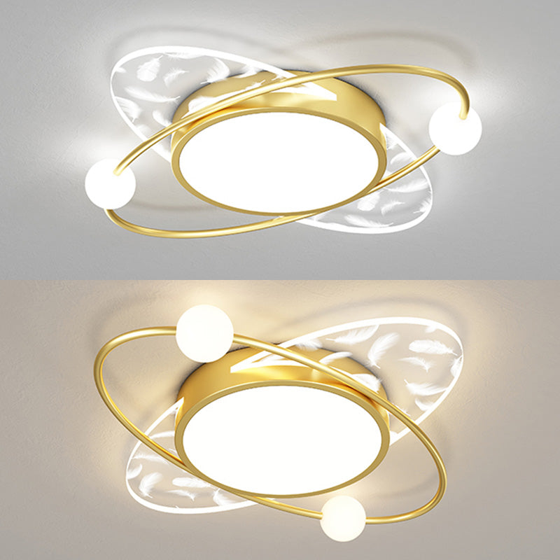 Oval Acrylic LED Semi Flush Ceiling Light in Modern Creative Style Feather Metal Flush Mount for Living Room