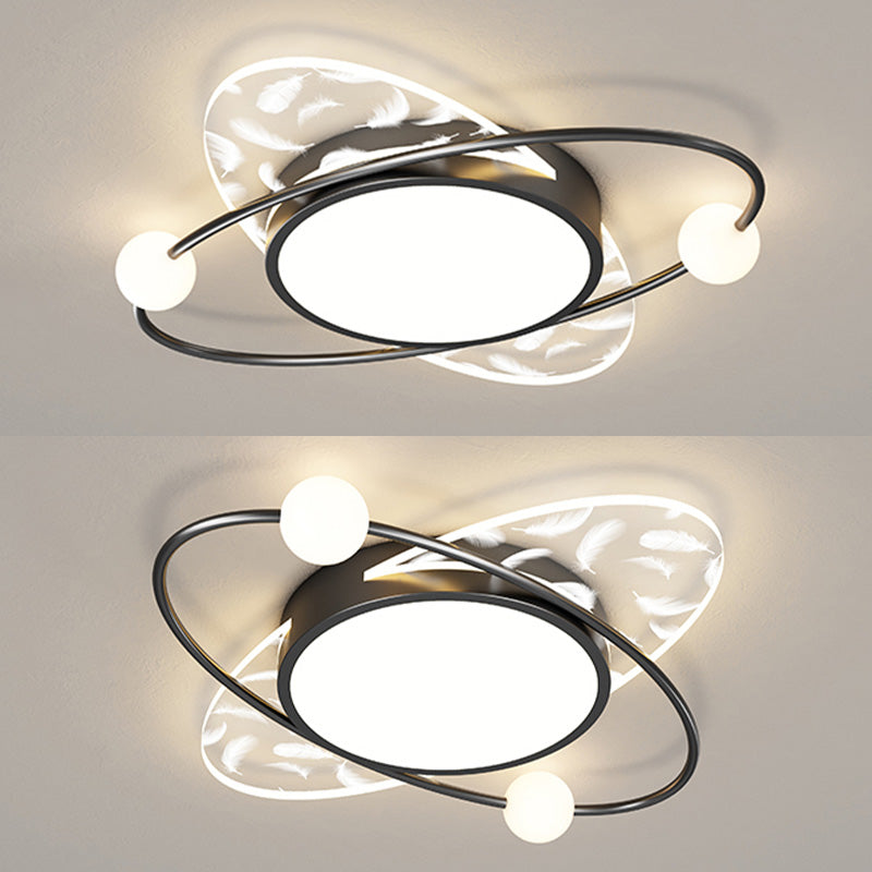 Oval Acrylic LED Semi Flush Ceiling Light in Modern Creative Style Feather Metal Flush Mount for Living Room