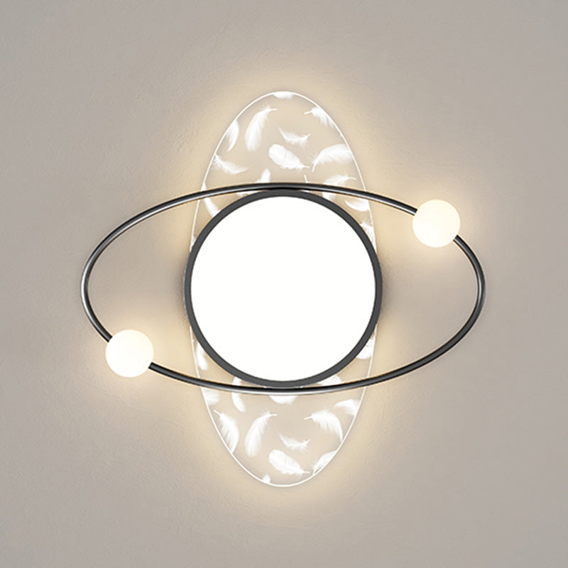Oval Acrylic LED Semi Flush Ceiling Light in Modern Creative Style Feather Metal Flush Mount for Living Room