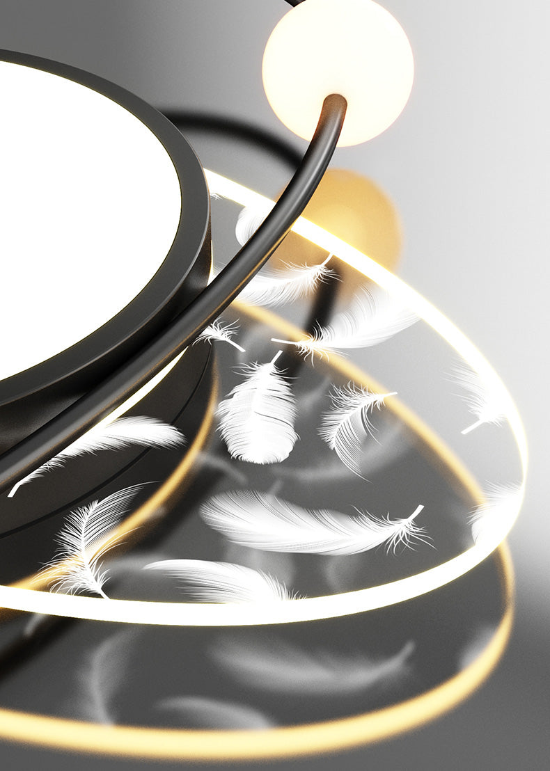 Oval Acrylic LED Semi Flush Ceiling Light in Modern Creative Style Feather Metal Flush Mount for Living Room