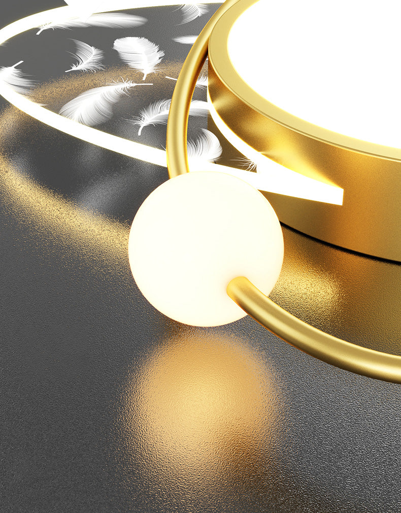 Oval Acrylic LED Semi Flush Ceiling Light in Modern Creative Style Feather Metal Flush Mount for Living Room