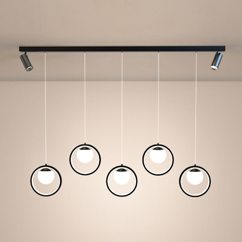 5-Lights Circles LED Island Light Opal Glass Double Spotlight Design Minimalism Lighting Fixture for Dining Room