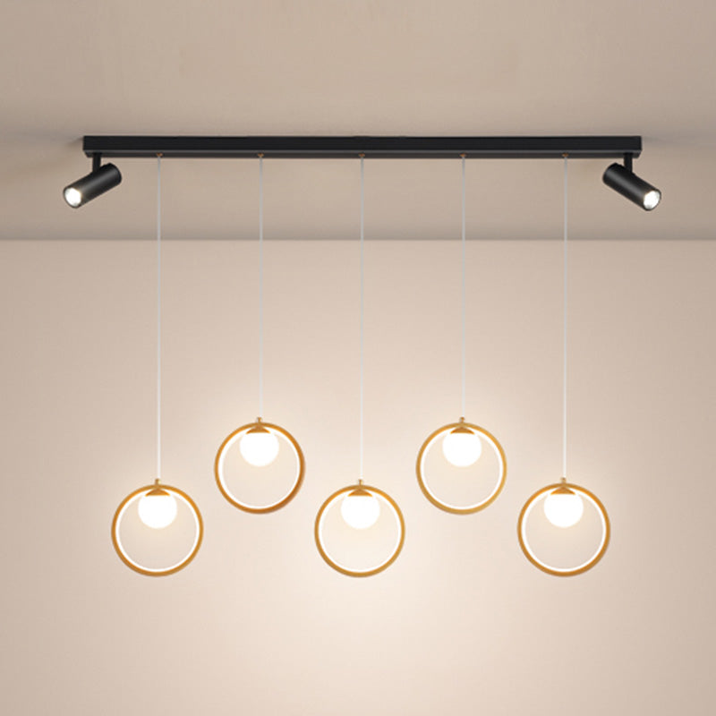 5-Lights Circles LED Island Light Opal Glass Double Spotlight Design Minimalism Lighting Fixture for Dining Room